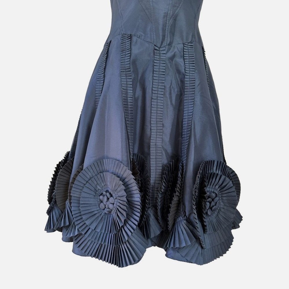 Basix Black Label Strapless Cocktail Dress Womens 6 Blue Metallic Midi Knee - Picture 4 of 13
